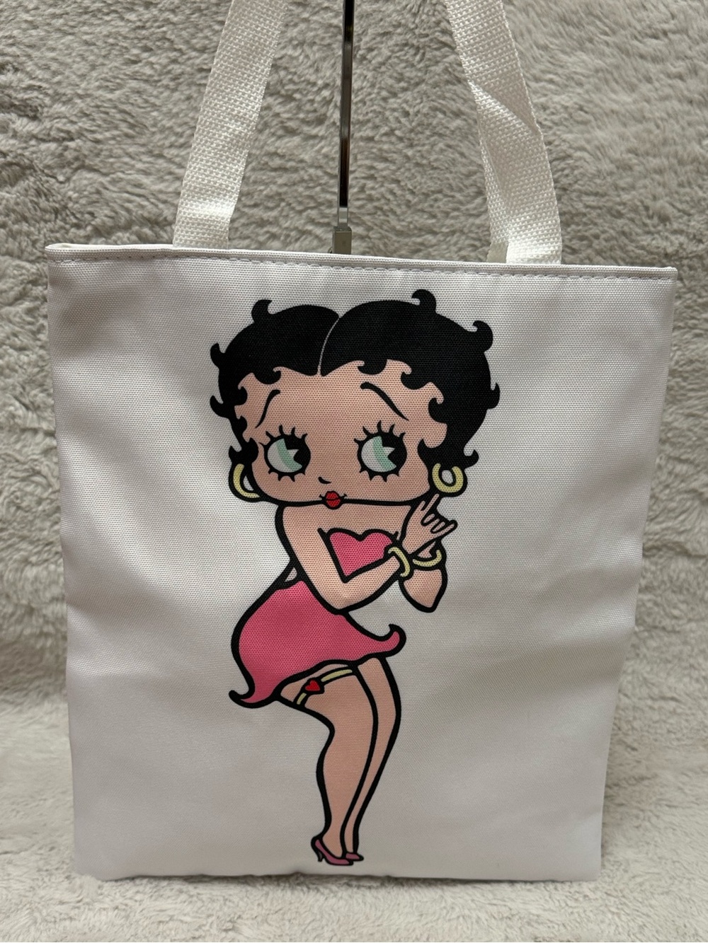 White Tote Bag with Pink Betty Boop Graphic